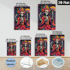 2D flat 1pc Day of Dead Floral Skeleton Lady Wall Art Decor Living Room Bedroom Gallery Wrapped Canvas Print Modern Farmhouse Style Home D��cor Gift Idea