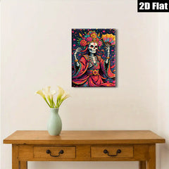 2D flat 1pc Day of Dead Floral Skeleton Lady Wall Art Decor Living Room Bedroom Gallery Wrapped Canvas Print Modern Farmhouse Style Home D��cor Gift Idea