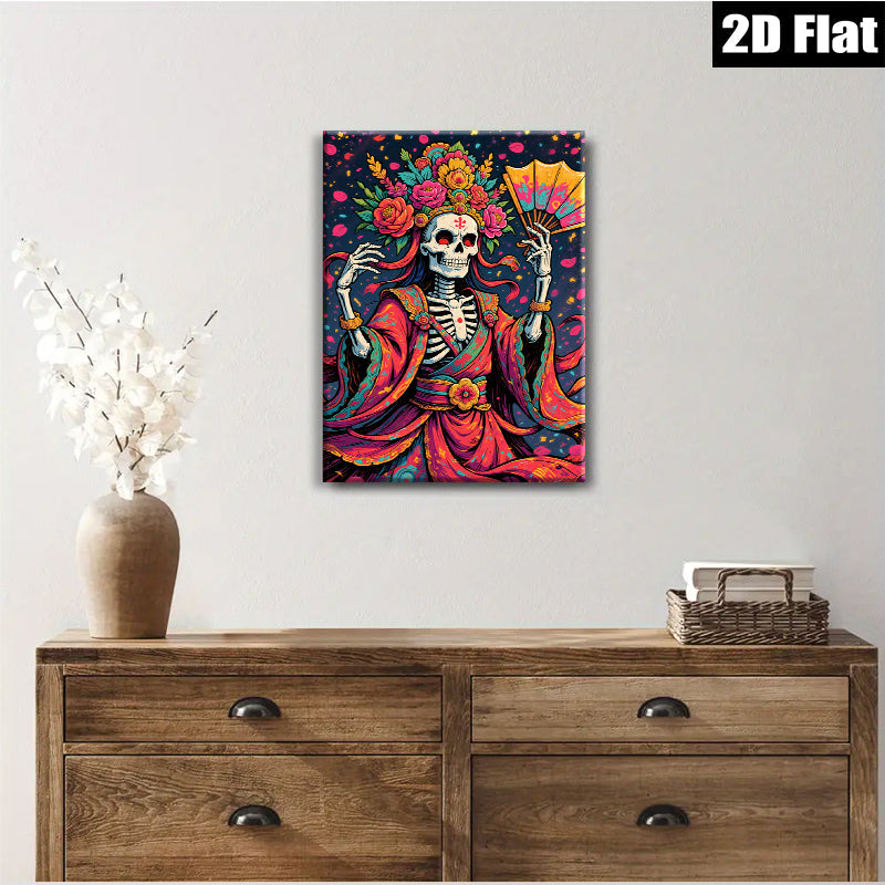 2D flat 1pc Day of Dead Floral Skeleton Lady Wall Art Decor Living Room Bedroom Gallery Wrapped Canvas Print Modern Farmhouse Style Home D��cor Gift Idea