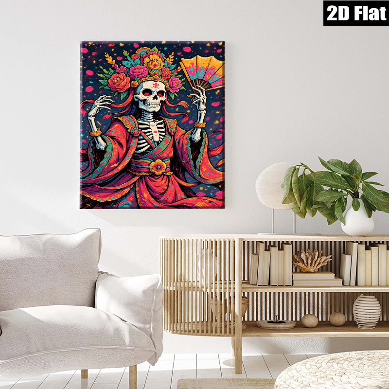 2D flat 1pc Day of Dead Floral Skeleton Lady Wall Art Decor Living Room Bedroom Gallery Wrapped Canvas Print Modern Farmhouse Style Home D��cor Gift Idea