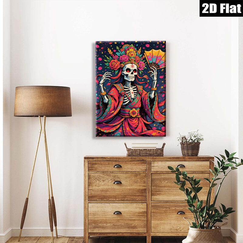 2D flat 1pc Day of Dead Floral Skeleton Lady Wall Art Decor Living Room Bedroom Gallery Wrapped Canvas Print Modern Farmhouse Style Home D��cor Gift Idea