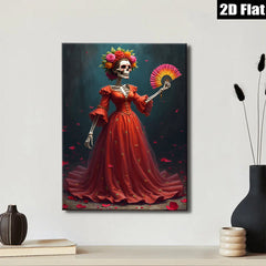 2D flat 1pc Day of Dead Floral Skeleton Lady Wall Art Living Room Bedroom Decor Gallery Wrapped Canvas Prints Modern Farmhouse Style Coastal Home D��cor