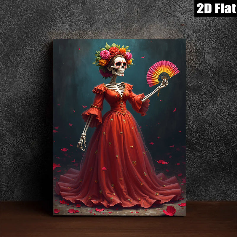 2D flat 1pc Day of Dead Floral Skeleton Lady Wall Art Living Room Bedroom Decor Gallery Wrapped Canvas Prints Modern Farmhouse Style Coastal Home D��cor