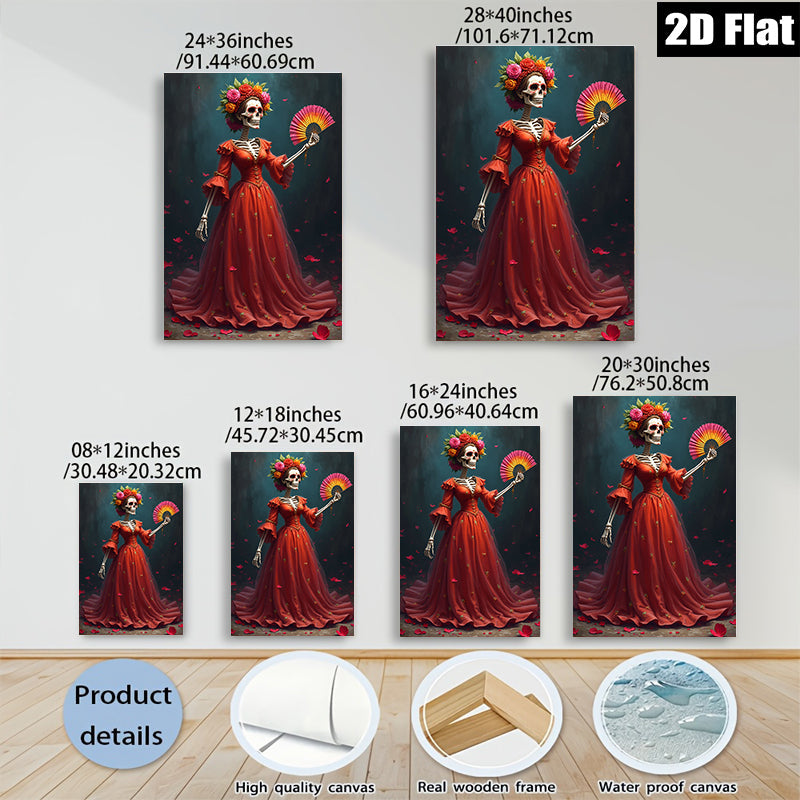 2D flat 1pc Day of Dead Floral Skeleton Lady Wall Art Living Room Bedroom Decor Gallery Wrapped Canvas Prints Modern Farmhouse Style Coastal Home D��cor