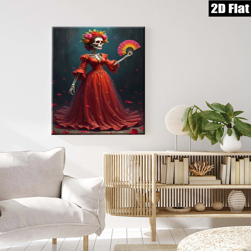 2D flat 1pc Day of Dead Floral Skeleton Lady Wall Art Living Room Bedroom Decor Gallery Wrapped Canvas Prints Modern Farmhouse Style Coastal Home D��cor