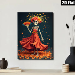 2D flat 1pc Day of Dead Floral Skeleton Woman Portrait Wall Art Decor Living Room Bedroom Modern Farmhouse Gallery Wrapped Canvas Prints