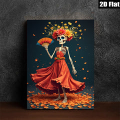 2D flat 1pc Day of Dead Floral Skeleton Woman Portrait Wall Art Decor Living Room Bedroom Modern Farmhouse Gallery Wrapped Canvas Prints