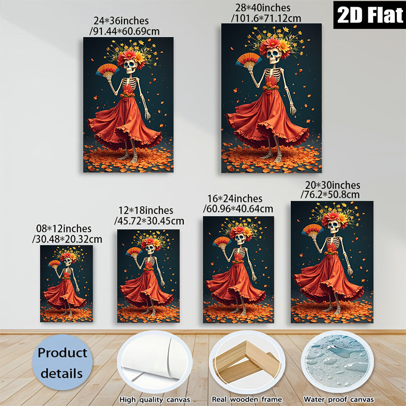 2D flat 1pc Day of Dead Floral Skeleton Woman Portrait Wall Art Decor Living Room Bedroom Modern Farmhouse Gallery Wrapped Canvas Prints
