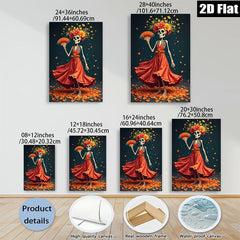 2D flat 1pc Day of Dead Floral Skeleton Woman Portrait Wall Art Decor Living Room Bedroom Modern Farmhouse Gallery Wrapped Canvas Prints