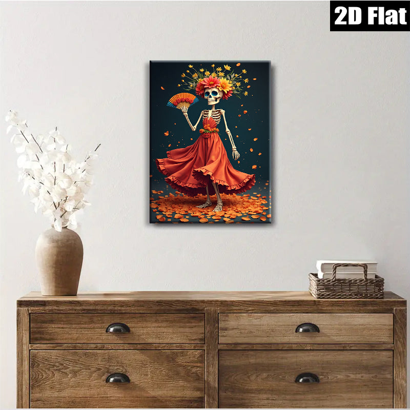 2D flat 1pc Day of Dead Floral Skeleton Woman Portrait Wall Art Decor Living Room Bedroom Modern Farmhouse Gallery Wrapped Canvas Prints