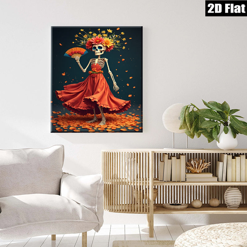 2D flat 1pc Day of Dead Floral Skeleton Woman Portrait Wall Art Decor Living Room Bedroom Modern Farmhouse Gallery Wrapped Canvas Prints
