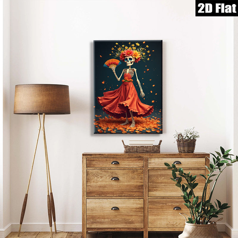 2D flat 1pc Day of Dead Floral Skeleton Woman Portrait Wall Art Decor Living Room Bedroom Modern Farmhouse Gallery Wrapped Canvas Prints
