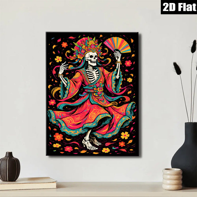 2D flat 1pc Day of Dead Skeleton Dancer Floral Art Wall Decor Living Room Bedroom Gallery Wrapped Canvas Print Modern Farmhouse Style