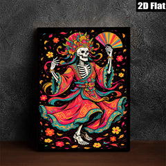 2D flat 1pc Day of Dead Skeleton Dancer Floral Art Wall Decor Living Room Bedroom Gallery Wrapped Canvas Print Modern Farmhouse Style