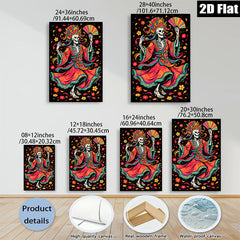 2D flat 1pc Day of Dead Skeleton Dancer Floral Art Wall Decor Living Room Bedroom Gallery Wrapped Canvas Print Modern Farmhouse Style