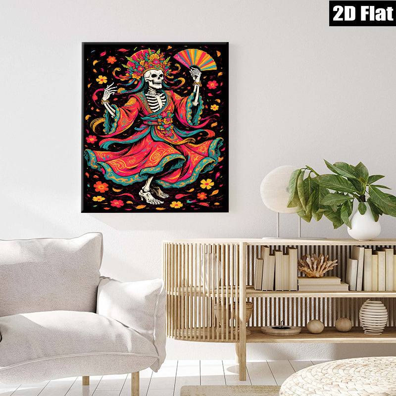 2D flat 1pc Day of Dead Skeleton Dancer Floral Art Wall Decor Living Room Bedroom Gallery Wrapped Canvas Print Modern Farmhouse Style