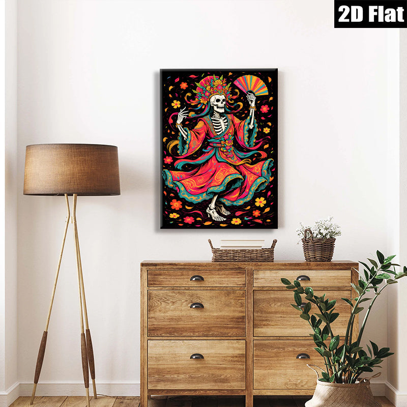 2D flat 1pc Day of Dead Skeleton Dancer Floral Art Wall Decor Living Room Bedroom Gallery Wrapped Canvas Print Modern Farmhouse Style