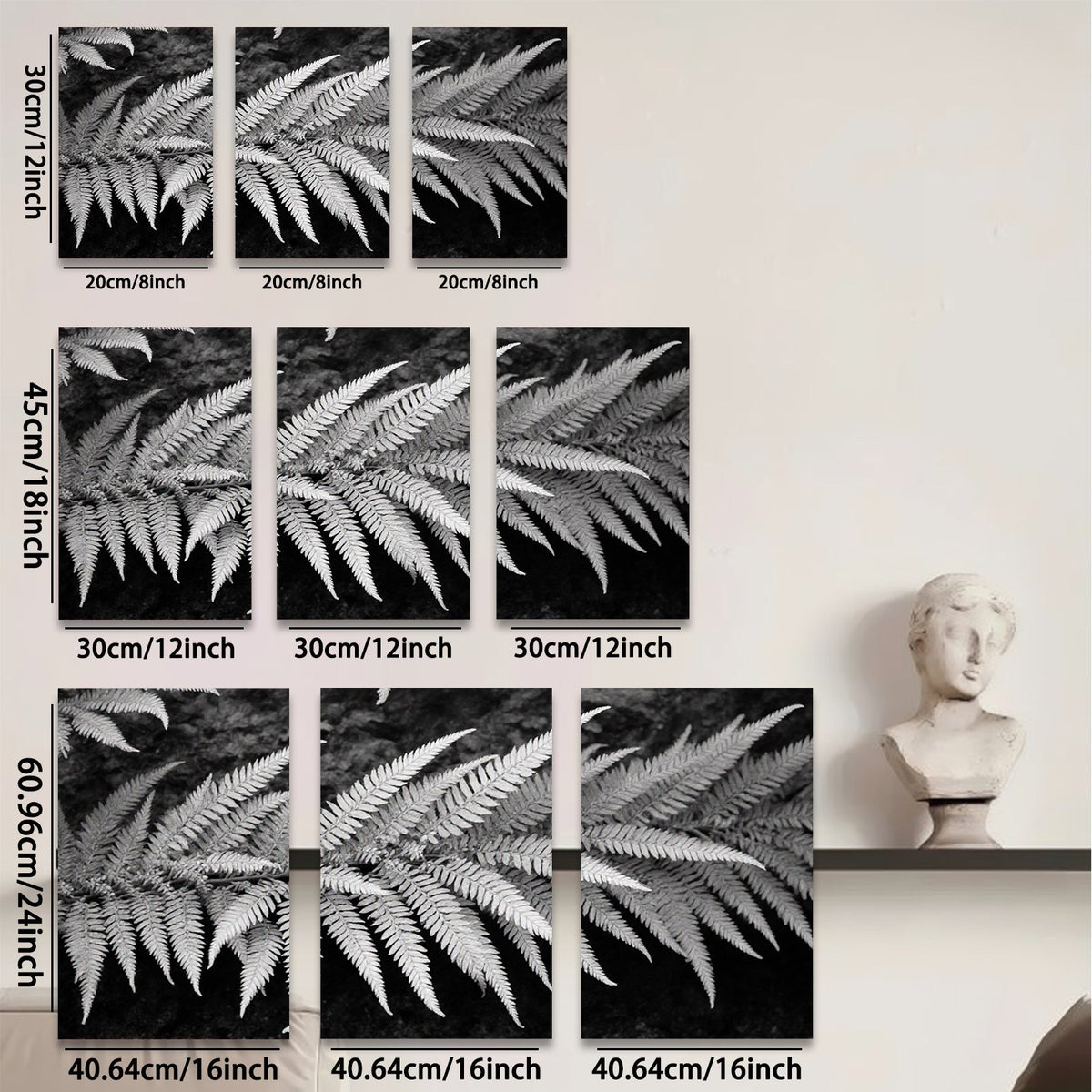 2D flat 1pc Delicate Fern Fronds Botanical Wall Art Living Room Bedroom Decor Gallery Wrapped Canvas Prints Modern Farmhouse Aesthetic Nature Inspired Cozy Home Refresh