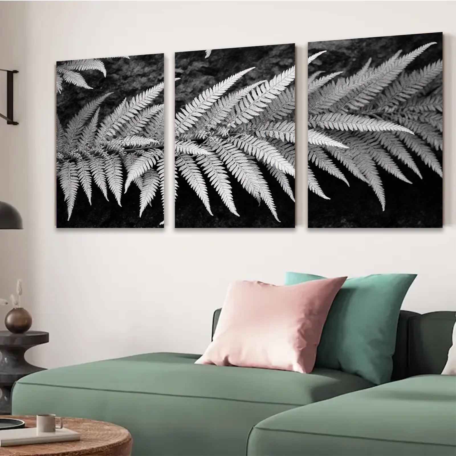 2D flat 1pc Delicate Fern Fronds Botanical Wall Art Living Room Bedroom Decor Gallery Wrapped Canvas Prints Modern Farmhouse Aesthetic Nature Inspired Cozy Home Refresh