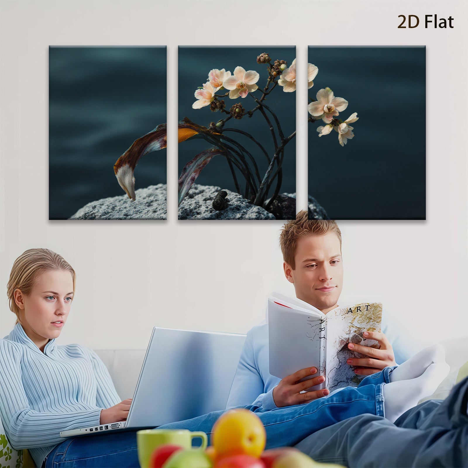 2D flat 1pc Delicate Floral Bloom on Stone Rustic Farmhouse Wall Art for Living Room Bedroom Gallery Wrapped Canvas Prints Modern Minimalist Artwork