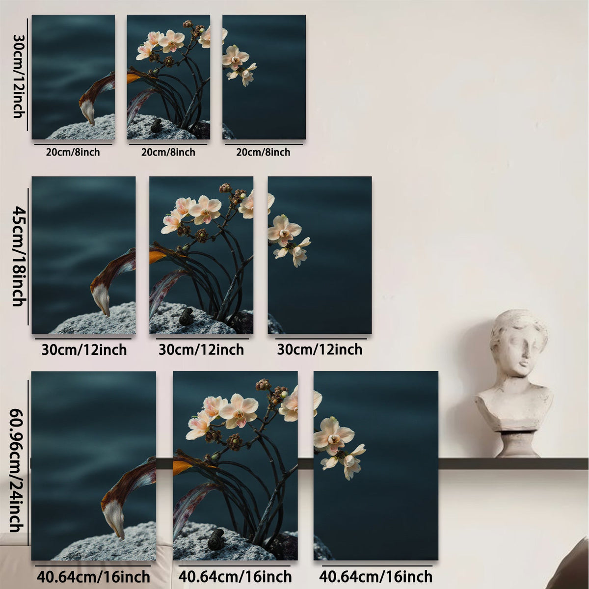 2D flat 1pc Delicate Floral Bloom on Stone Rustic Farmhouse Wall Art for Living Room Bedroom Gallery Wrapped Canvas Prints Modern Minimalist Artwork