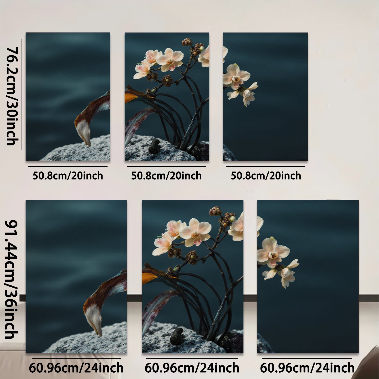 2D flat 1pc Delicate Floral Bloom on Stone Rustic Farmhouse Wall Art for Living Room Bedroom Gallery Wrapped Canvas Prints Modern Minimalist Artwork