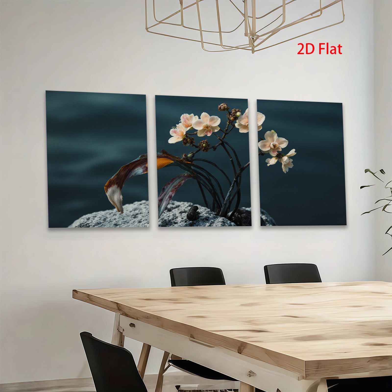 2D flat 1pc Delicate Floral Bloom on Stone Rustic Farmhouse Wall Art for Living Room Bedroom Gallery Wrapped Canvas Prints Modern Minimalist Artwork
