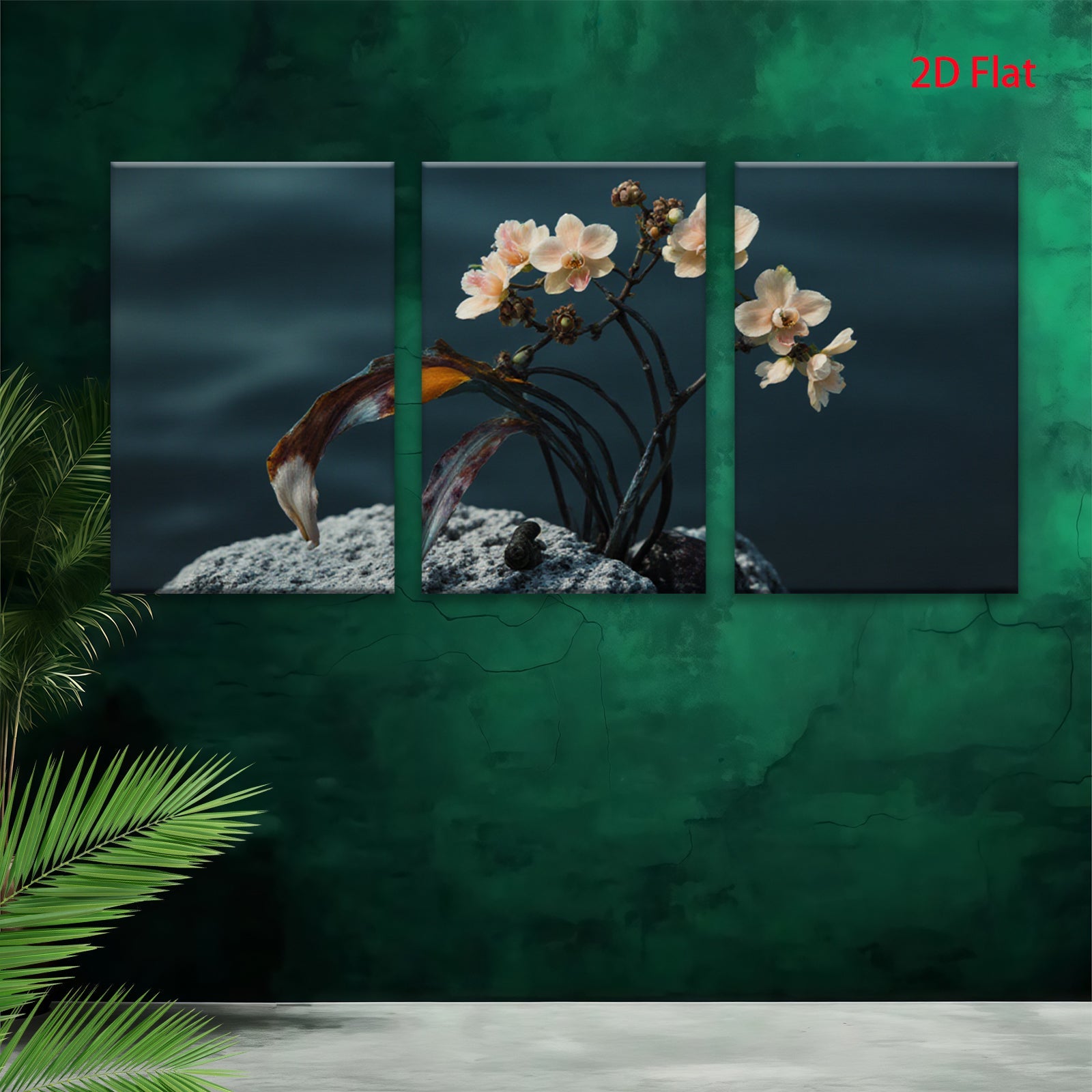 2D flat 1pc Delicate Floral Bloom on Stone Rustic Farmhouse Wall Art for Living Room Bedroom Gallery Wrapped Canvas Prints Modern Minimalist Artwork