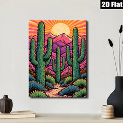 2D flat 1pc Desert Cactus Landscape Wall Art Prints Southwestern Home Decor Living Room Bedroom Modern Farmhouse Gallery Wrapped Canvas Teal Blue Orange