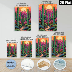 2D flat 1pc Desert Cactus Landscape Wall Art Prints Southwestern Home Decor Living Room Bedroom Modern Farmhouse Gallery Wrapped Canvas Teal Blue Orange