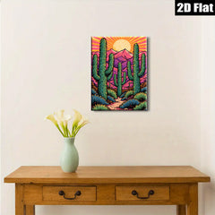 2D flat 1pc Desert Cactus Landscape Wall Art Prints Southwestern Home Decor Living Room Bedroom Modern Farmhouse Gallery Wrapped Canvas Teal Blue Orange