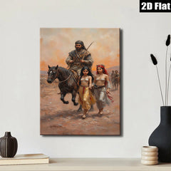2D flat 1pc Desert Nomad Leader with Captive Women Dramatic Canvas Wall Art for Living Room Bedroom Home Decor Modern Farmhouse Style