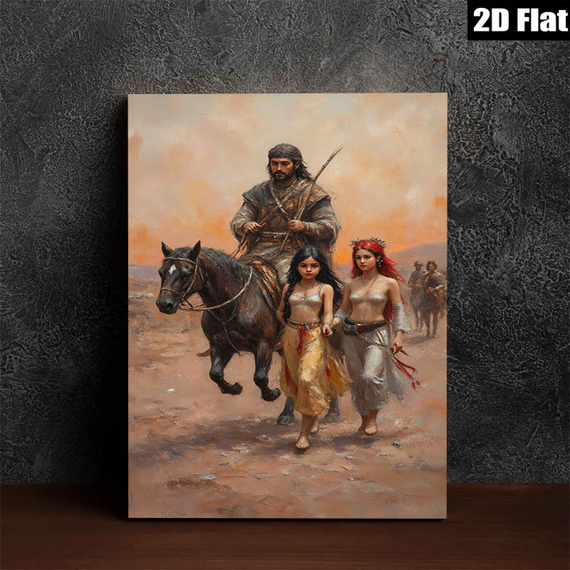 2D flat 1pc Desert Nomad Leader with Captive Women Dramatic Canvas Wall Art for Living Room Bedroom Home Decor Modern Farmhouse Style