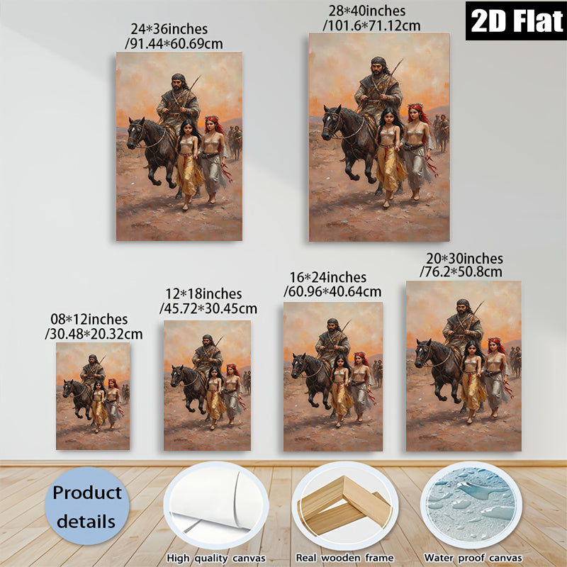 2D flat 1pc Desert Nomad Leader with Captive Women Dramatic Canvas Wall Art for Living Room Bedroom Home Decor Modern Farmhouse Style