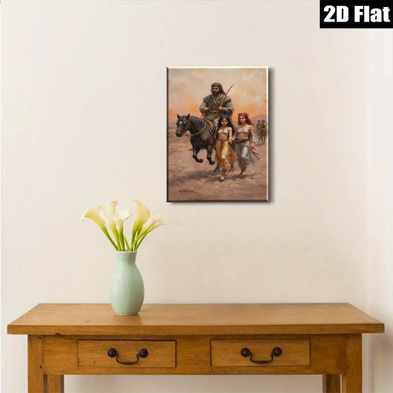 2D flat 1pc Desert Nomad Leader with Captive Women Dramatic Canvas Wall Art for Living Room Bedroom Home Decor Modern Farmhouse Style