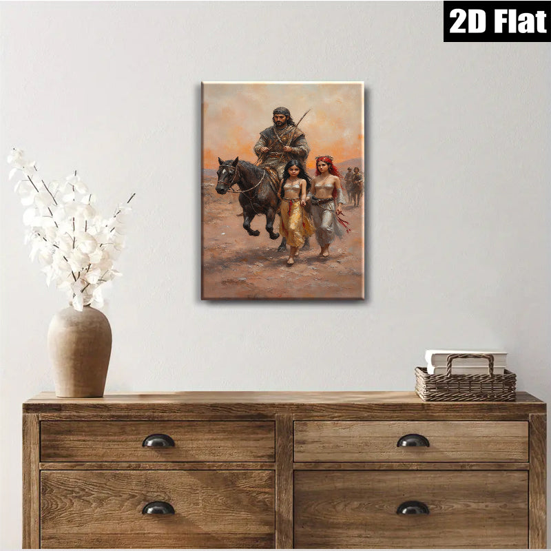 2D flat 1pc Desert Nomad Leader with Captive Women Dramatic Canvas Wall Art for Living Room Bedroom Home Decor Modern Farmhouse Style