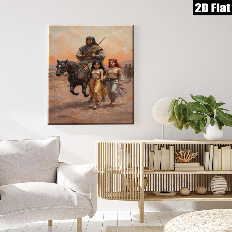 2D flat 1pc Desert Nomad Leader with Captive Women Dramatic Canvas Wall Art for Living Room Bedroom Home Decor Modern Farmhouse Style