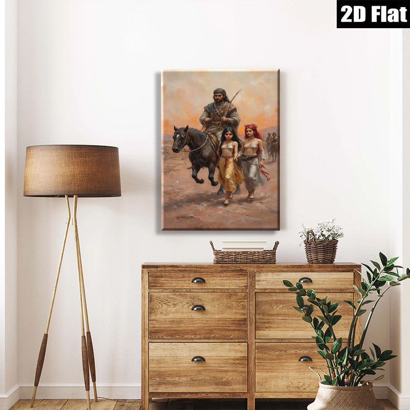 2D flat 1pc Desert Nomad Leader with Captive Women Dramatic Canvas Wall Art for Living Room Bedroom Home Decor Modern Farmhouse Style
