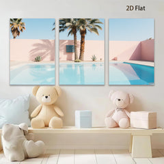 2D flat 1pc Desert Oasis Poolside Palm Tree View Living Room Bedroom Gallery Wall Art Modern Farmhouse Decor Coastal Aesthetic