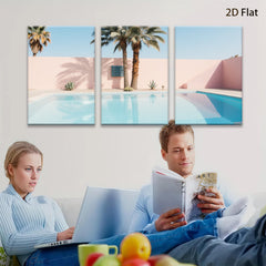 2D flat 1pc Desert Oasis Poolside Palm Tree View Living Room Bedroom Gallery Wall Art Modern Farmhouse Decor Coastal Aesthetic