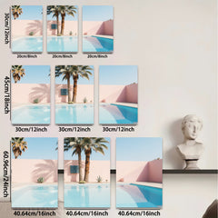 2D flat 1pc Desert Oasis Poolside Palm Tree View Living Room Bedroom Gallery Wall Art Modern Farmhouse Decor Coastal Aesthetic