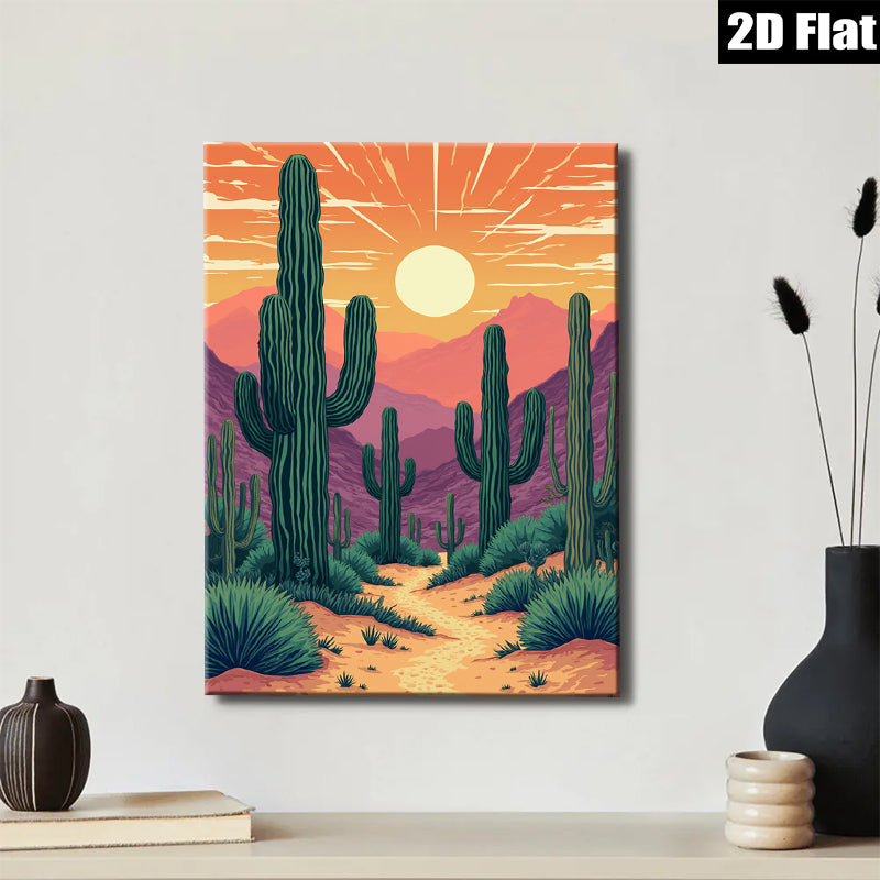 2D flat 1pc Desert Sunset Cactus Landscape Wall Art Prints for Living Room Bedroom Home Decor Farmhouse Style Modern Canvas Paintings