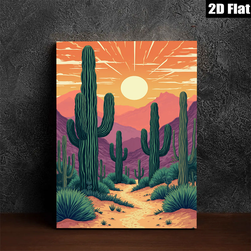 2D flat 1pc Desert Sunset Cactus Landscape Wall Art Prints for Living Room Bedroom Home Decor Farmhouse Style Modern Canvas Paintings