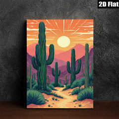 2D flat 1pc Desert Sunset Cactus Landscape Wall Art Prints for Living Room Bedroom Home Decor Farmhouse Style Modern Canvas Paintings