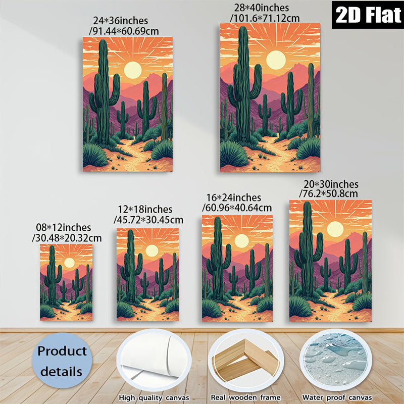 2D flat 1pc Desert Sunset Cactus Landscape Wall Art Prints for Living Room Bedroom Home Decor Farmhouse Style Modern Canvas Paintings