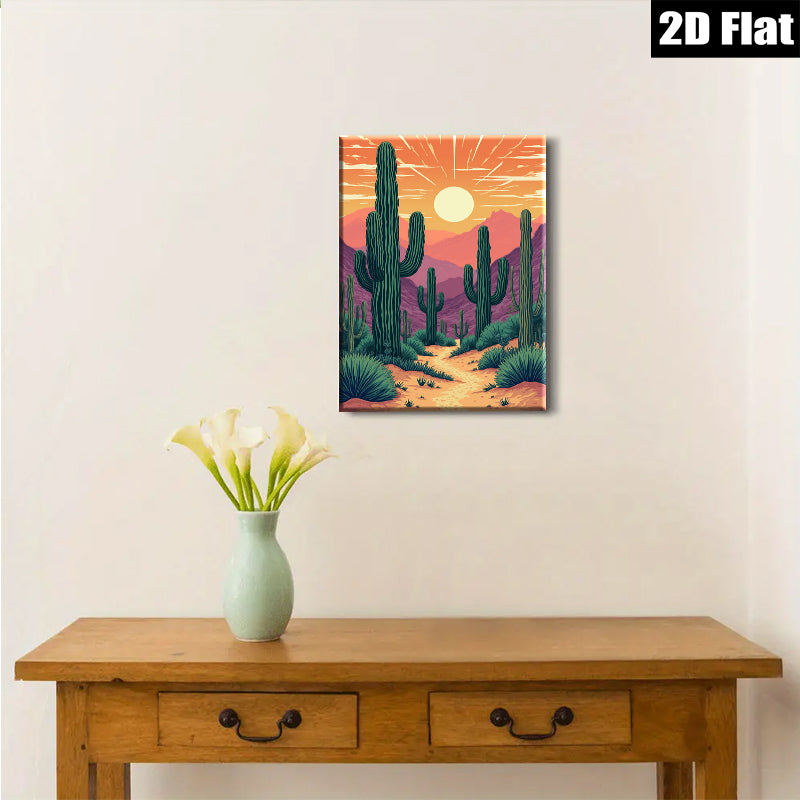 2D flat 1pc Desert Sunset Cactus Landscape Wall Art Prints for Living Room Bedroom Home Decor Farmhouse Style Modern Canvas Paintings
