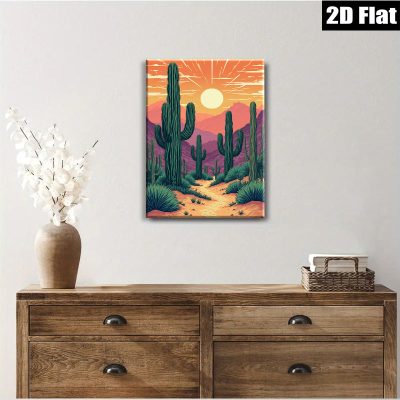 2D flat 1pc Desert Sunset Cactus Landscape Wall Art Prints for Living Room Bedroom Home Decor Farmhouse Style Modern Canvas Paintings