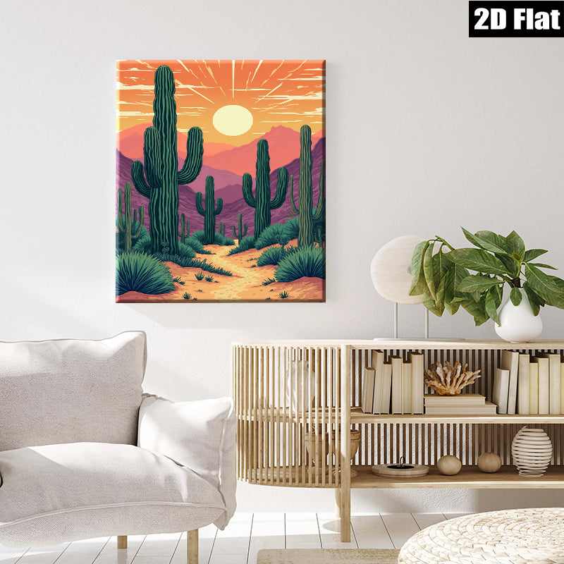 2D flat 1pc Desert Sunset Cactus Landscape Wall Art Prints for Living Room Bedroom Home Decor Farmhouse Style Modern Canvas Paintings