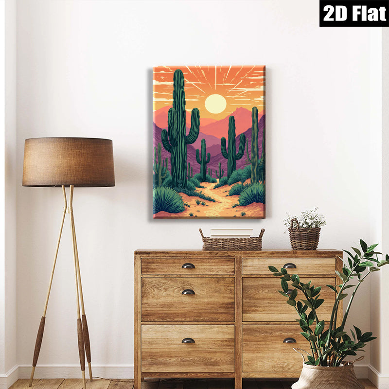 2D flat 1pc Desert Sunset Cactus Landscape Wall Art Prints for Living Room Bedroom Home Decor Farmhouse Style Modern Canvas Paintings
