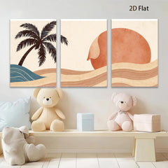 2D flat 1pc Desert Sunset Palm Tree Wall Art Canvas Prints for Living Room Bedroom Bathroom Modern Farmhouse Decor Boho Aesthetic Gallery Wrapped Ready to Hang